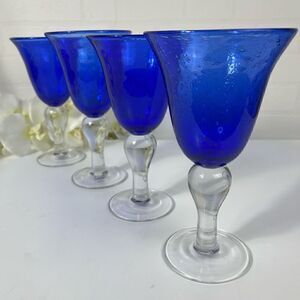Artland Iris Hand Blown Blue 4 pc Goblet